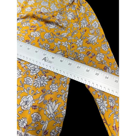 Old Navy Blouse Womens XL Yellow Floral Peasant Boho Tassel Long Sleeve Top - Picture 6 of 9